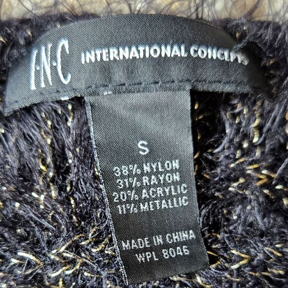 INC International Concepts Black & Gold Eyelash Knit Short Sleeve Knit Sweater - Picture 4 of 7